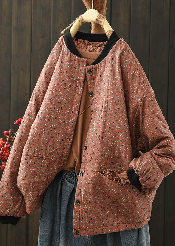 Coffee Pockets Print Fine Cotton Filled Coat Spring