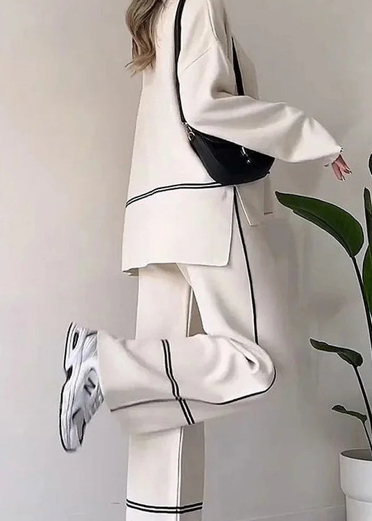 Loose Green O Neck Striped Knit Two Pieces Set Spring