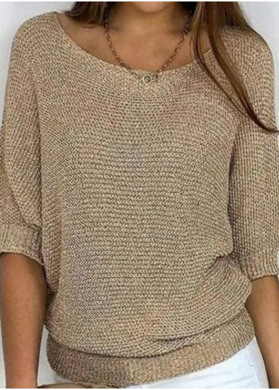 Yellow O Neck Knit Blouses Bracelet Sleeve