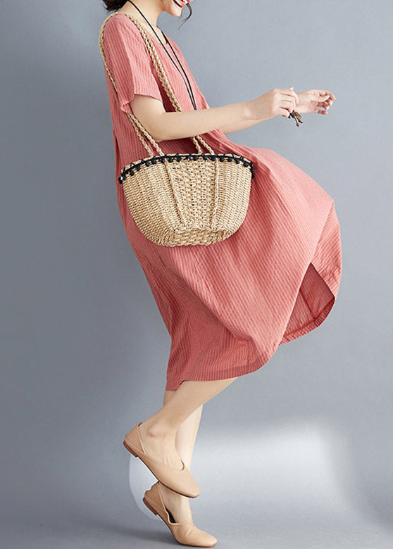 Natural Orange O-neck Cozy Long Dress Summer