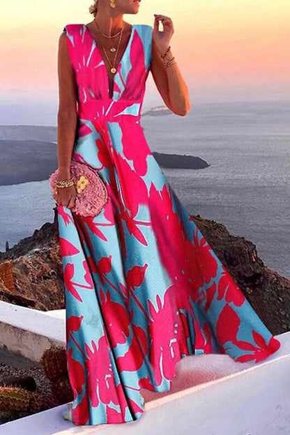 Simplicity Print Split Joint V Neck a Line Dresses