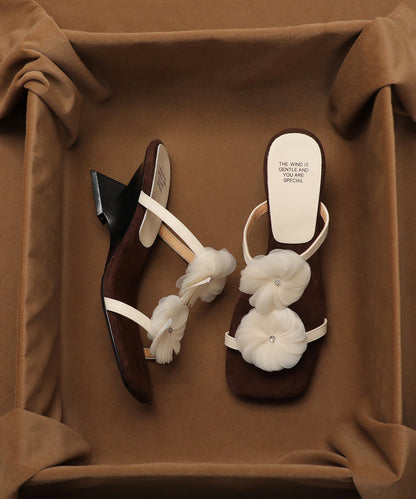 Summer New Beige Flower Wedge Heel Open Toe Slippers