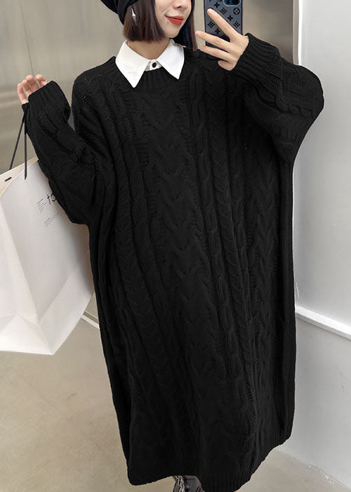 Classy Coffee O-neck Jacquard Fall Sweater Dress
