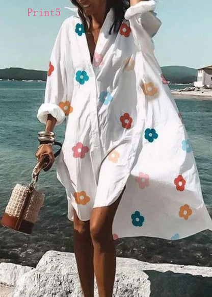 Peter Pan Collar Print Cotton Shirts Dresses Summer