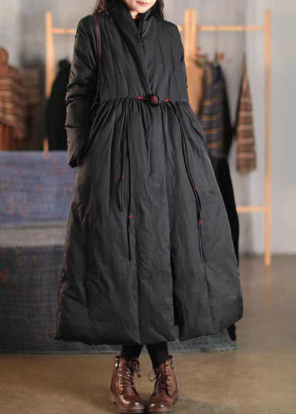 Black Pockets Duck Down Witner Coats Stand Collar Button Winter