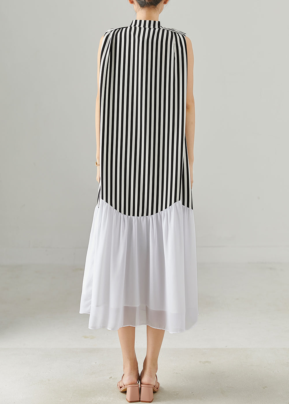 Black Striped Patchwork Chiffon Holiday Dress Sleeveless