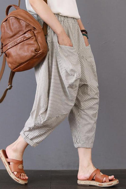 Loose Striped Cotton Linen Pants Trousers