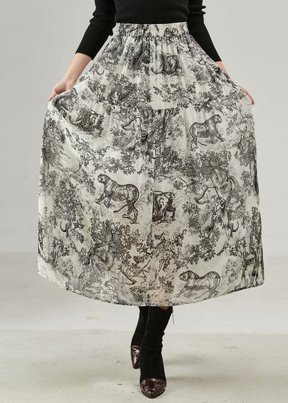 Black Print Cotton a Line Skirts Spring