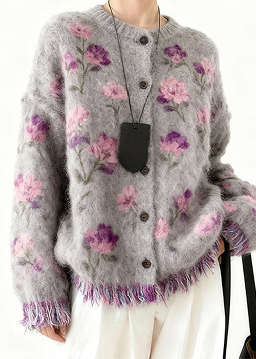 Art Purple Tasseled Cozy Knit Coats Spring