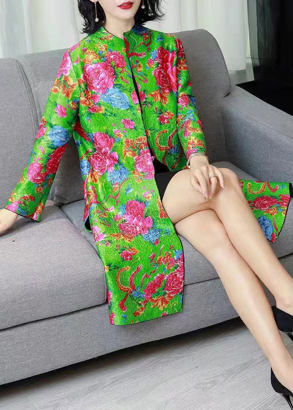 New Green Wrinkled Side Open Wear on Both Sides Silk Coat Fall