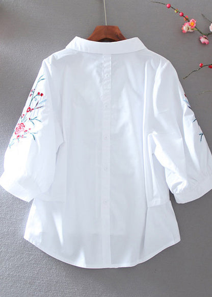 White Peter Pan Collar Embroidered Top Summer