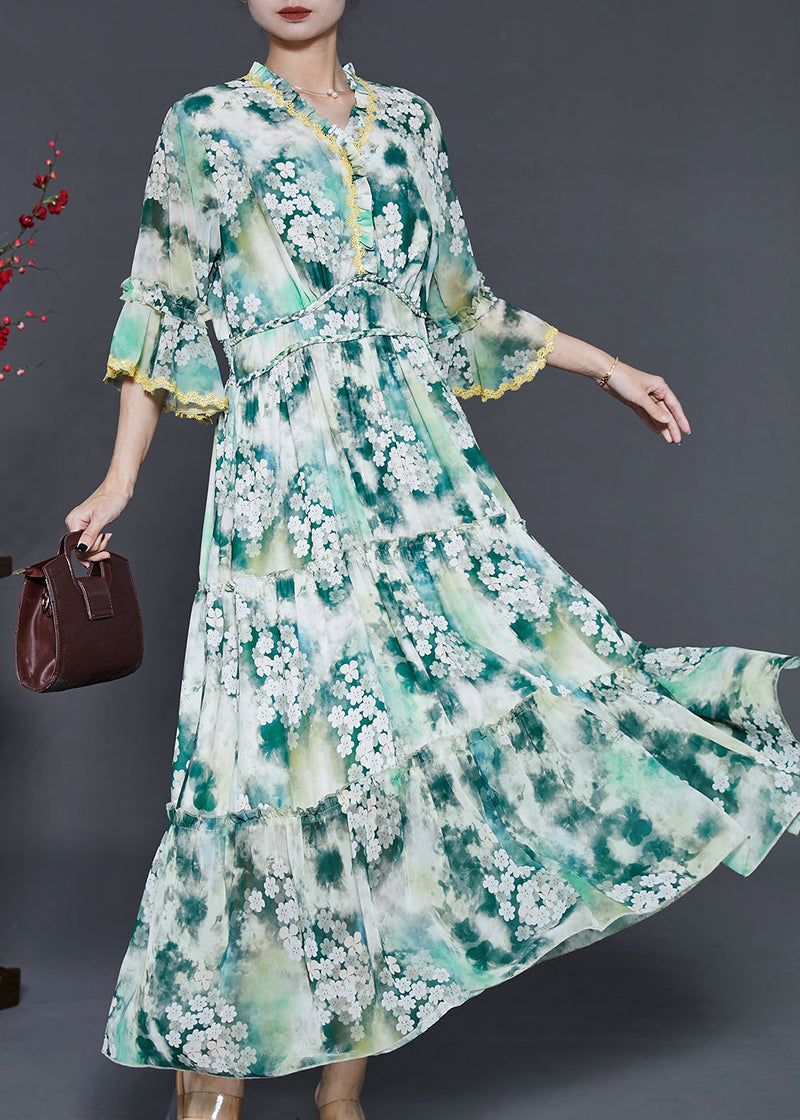 Green Ruffled Chiffon Holiday Dress Summer
