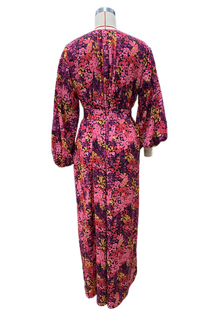 Print Contrast V Neck a Line Dresses