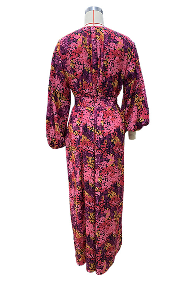 Print Contrast V Neck a Line Dresses