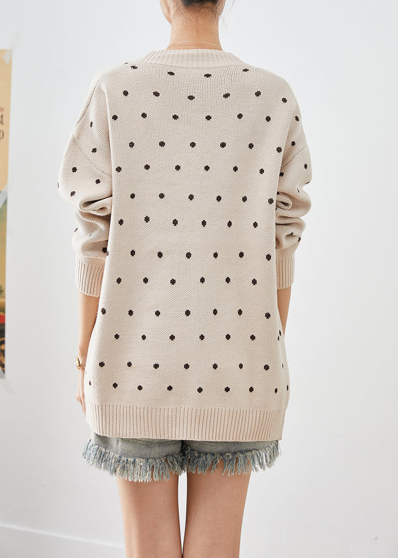 Beige Embroidered Knit Loose Coat Winter