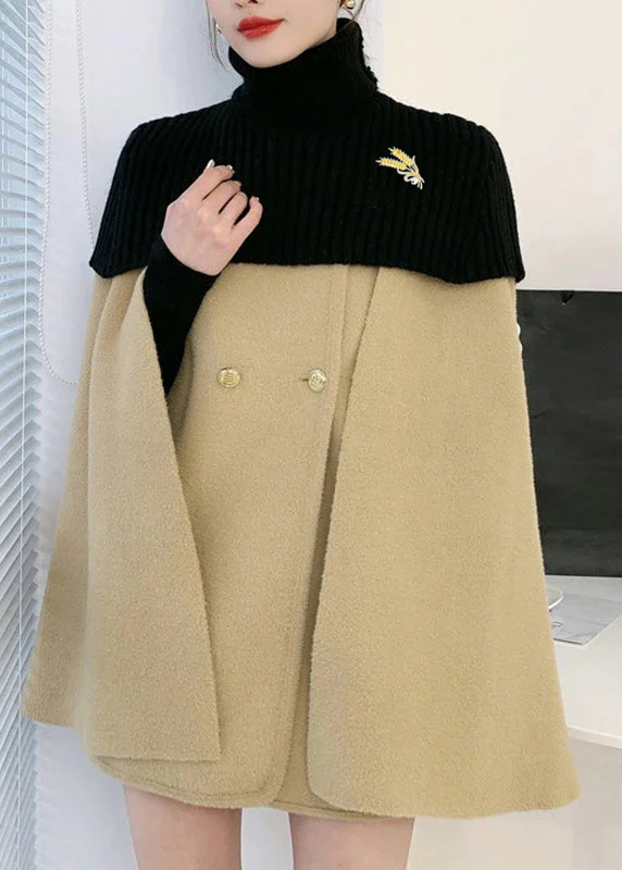 White O-neck Knit Patchwork Cape and Woolen Coats Two Piece Set Spring