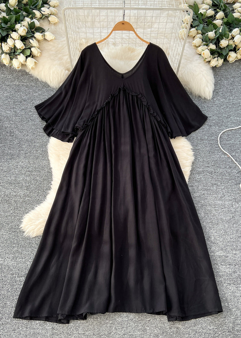 Orange Ruffled Cotton a Line Dresses Batwing Sleeve