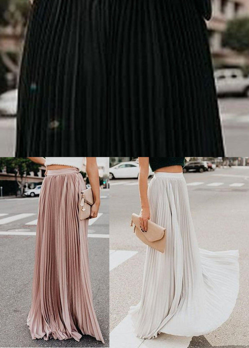Pink High Waist Wrinkled Chiffon a Line Skirts Summer