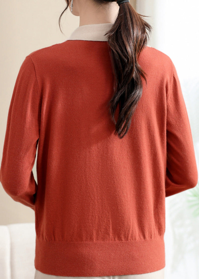 Orange Bow Patchwork Knit Sweaters Spring