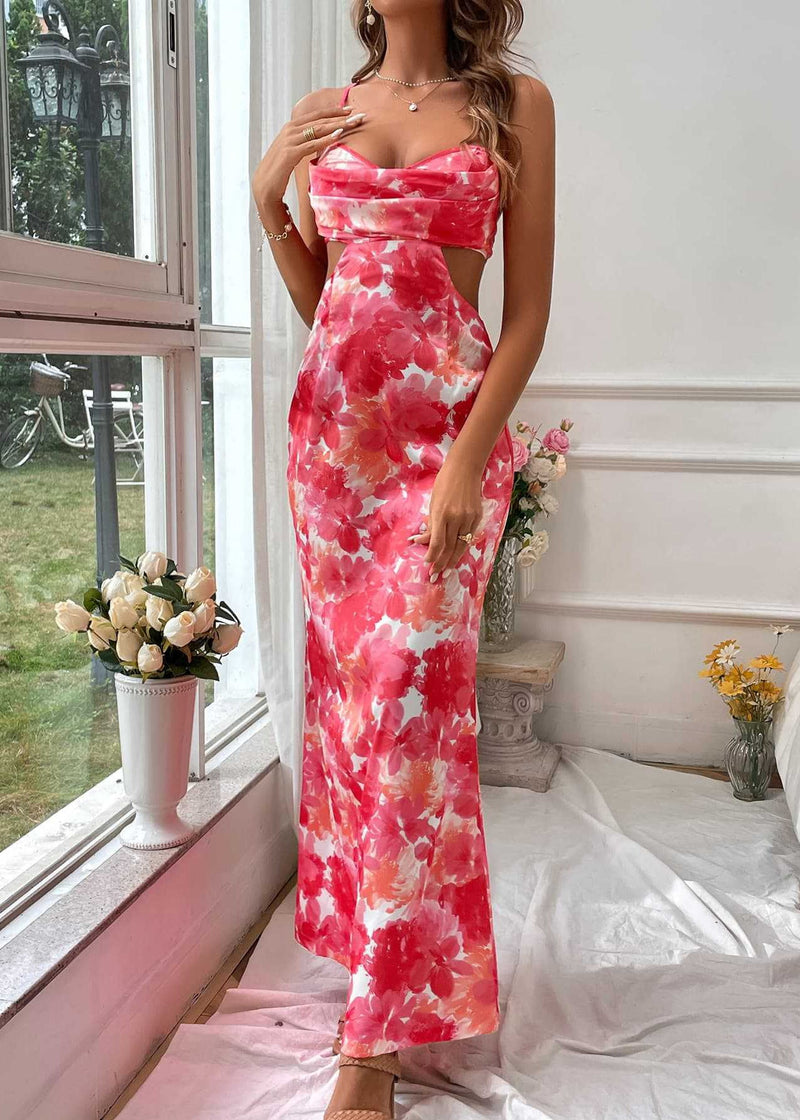 New Print Hollow Out Backless Long Dress Summer