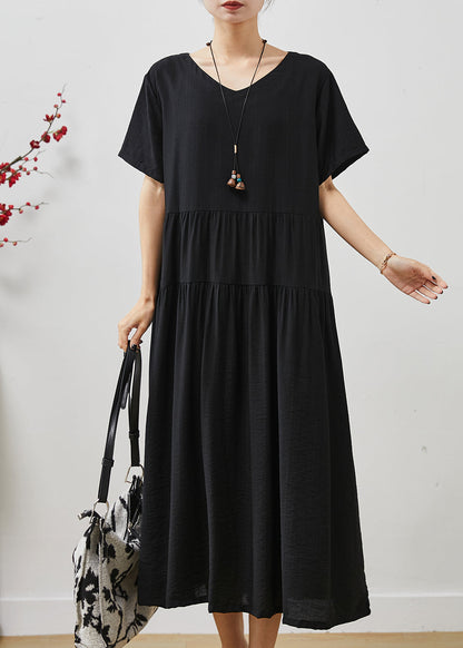 Black Oversized Patchwork Cotton Holiday Dress Summer