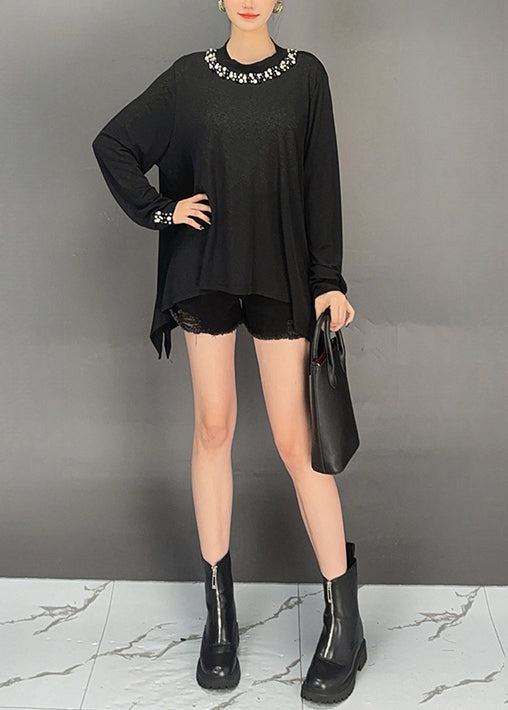 White O-neck Asymmetrical Cotton T Shirt Top Fall