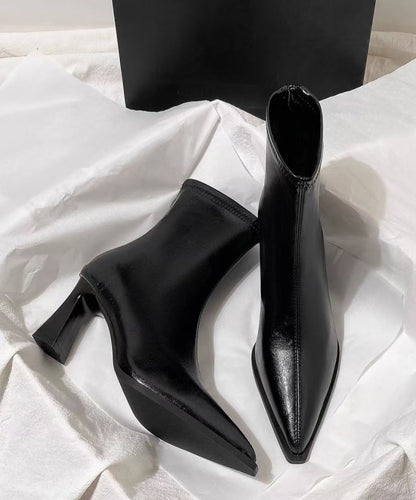 Black High Heel Faux Leather Stylish Splicing Boots