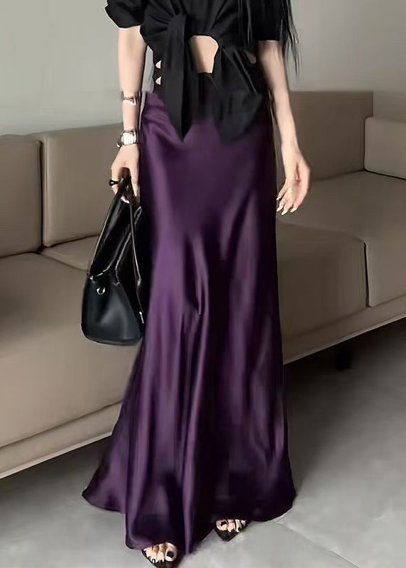 Purple High Waist Silk Skirts Summer