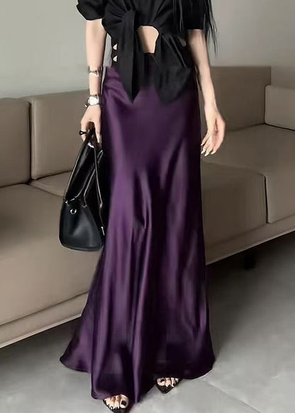 Purple High Waist Silk Skirts Summer
