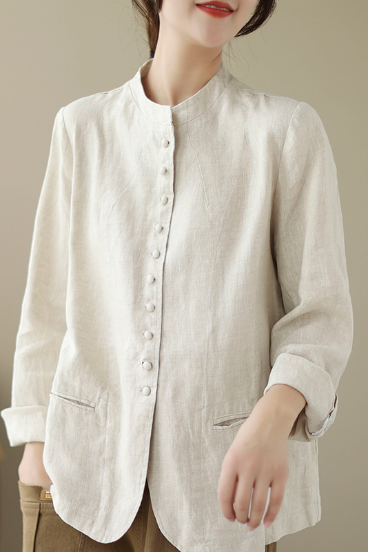 Fall Linen Retro Jacket Color Tops