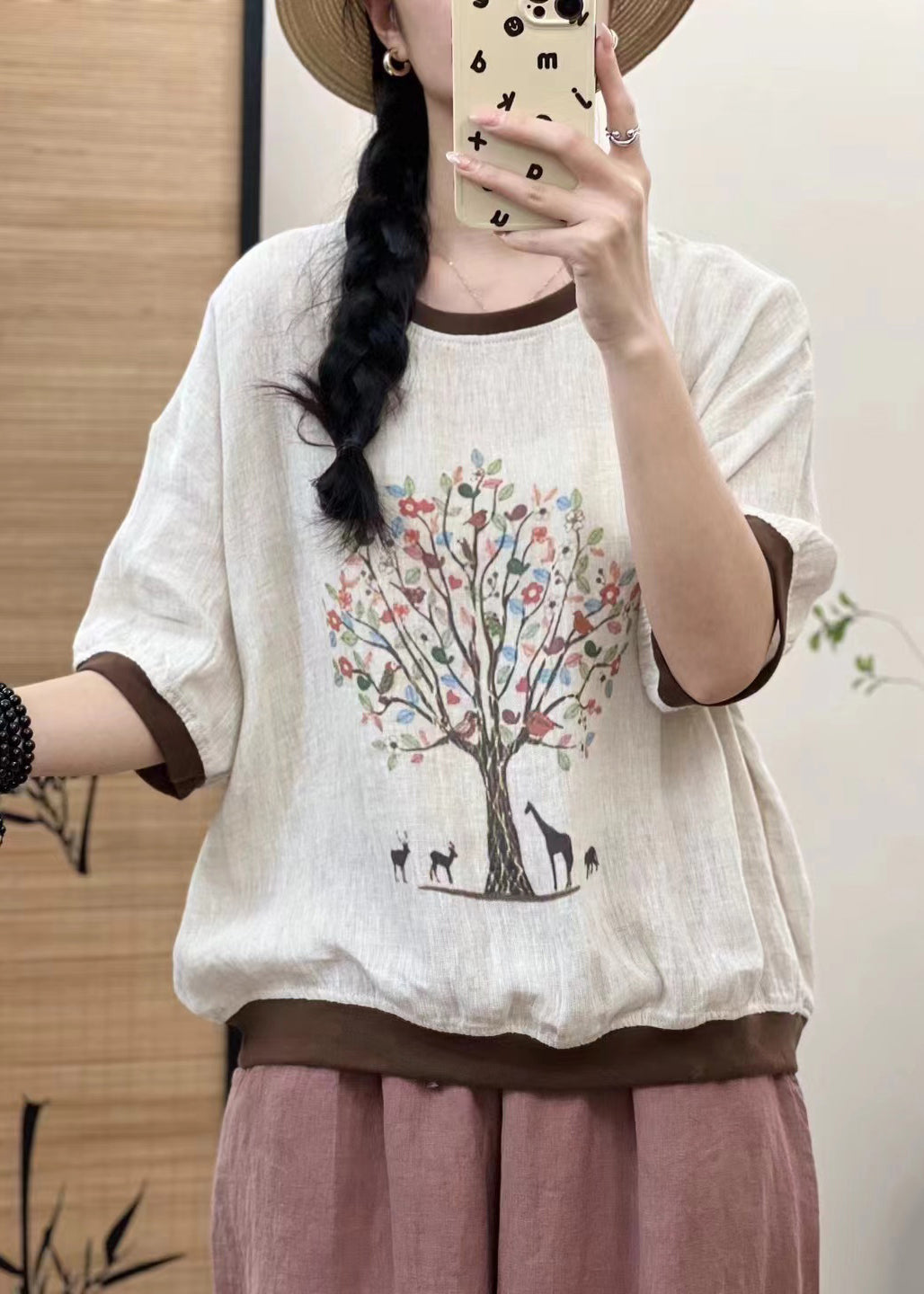 White Oversized Patchwork Print Linen Tops Sleeveless