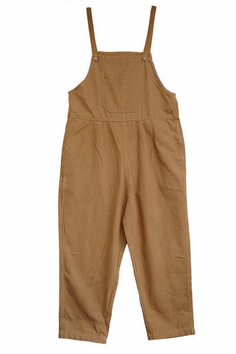 Leisure Cotton Jumpsuits Comfortable Dungarees Wide Leg Pants Overalls With Pockets