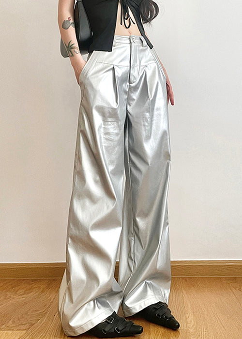 Silver Pockets High Waist Wide Leg Pants Summer