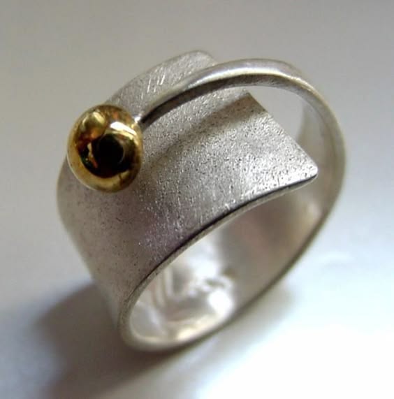Open Golden Sphere Silver Ring