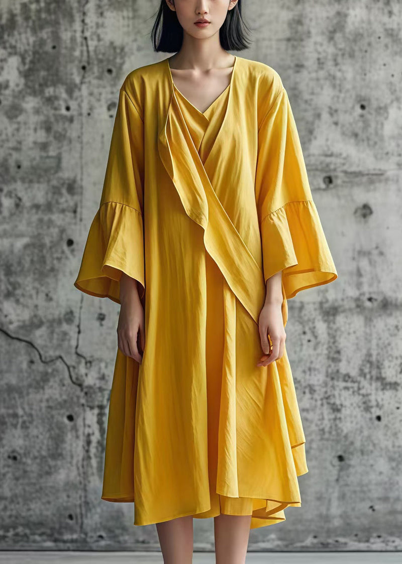 Yellow Asymmetrical Cotton Day Dress Fall