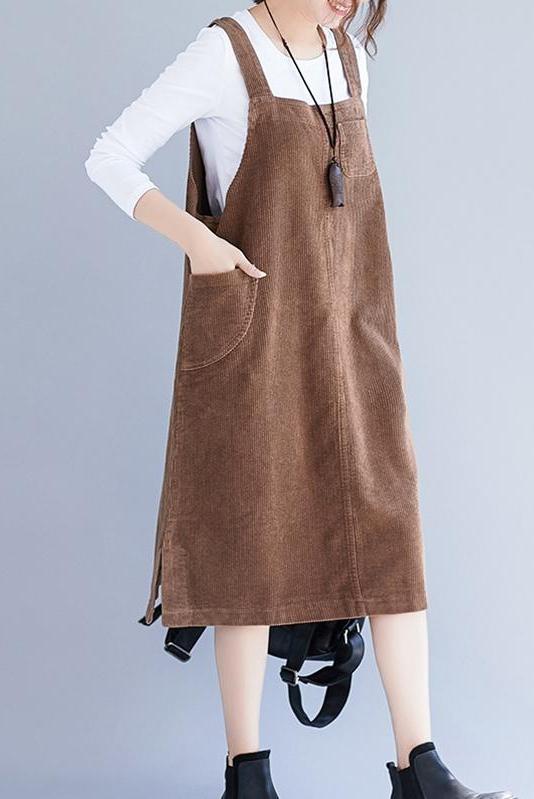 Loose Corduroy Suspender Skirt Outfits
