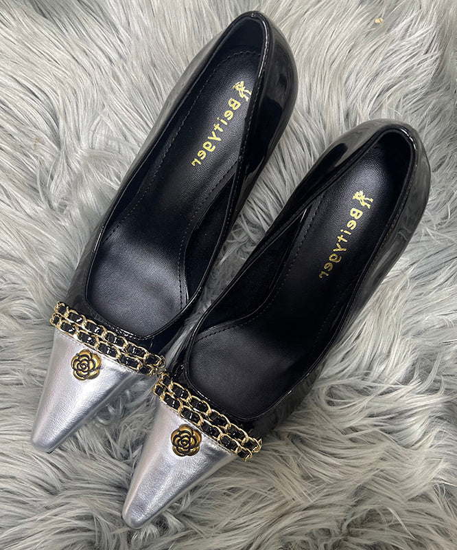 Black High Heels Stiletto Sheepskin Splicing Sequined Linked