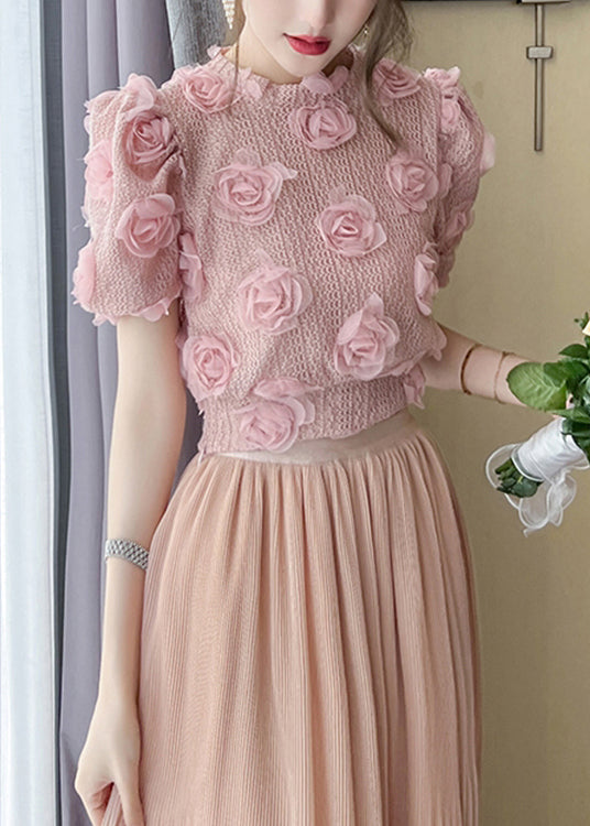 Pink Hollow Out Knit Top Summer
