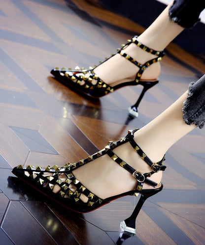 Wine Red Hollow Out Rivet Pointed Stiletto High Heels