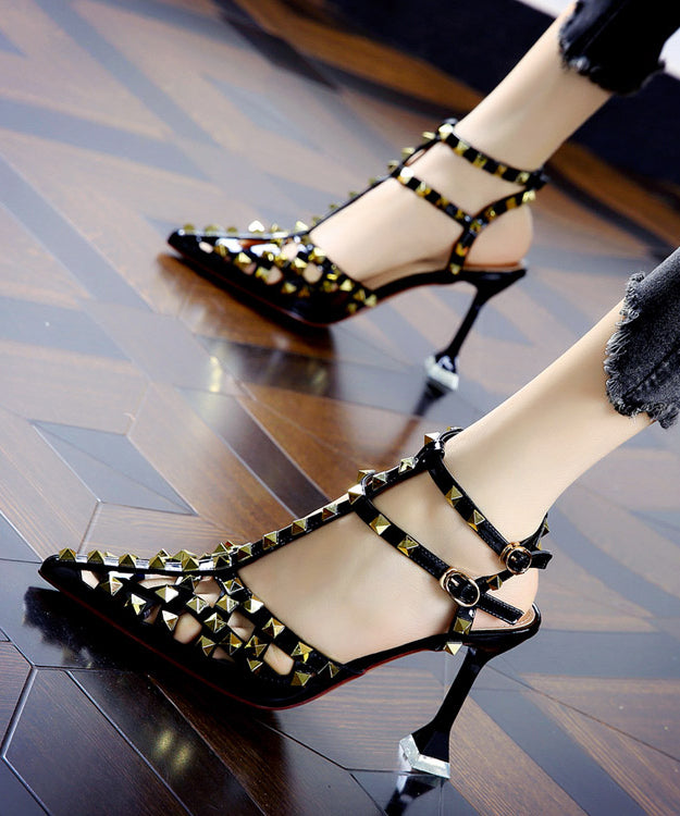 Wine Red Hollow Out Rivet Pointed Stiletto High Heels