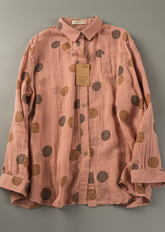 Fitted Orange Oversized Print Cotton Shirt Tops Spring