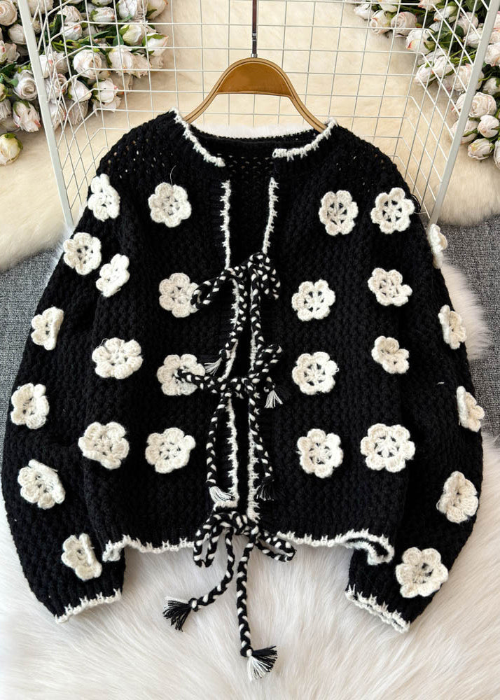 French Apricot O-neck Tie Waist Cotton Knit Cardigans Spring