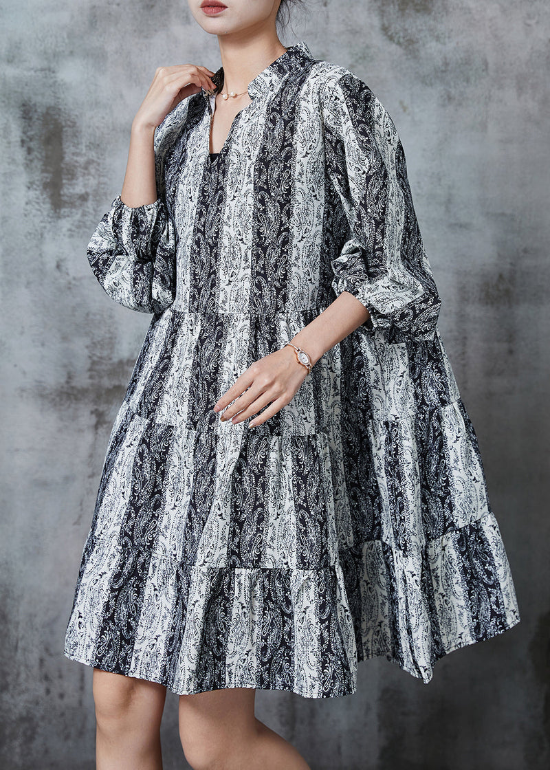 Grey V Neck Print Chiffon Mid Dresses Summer