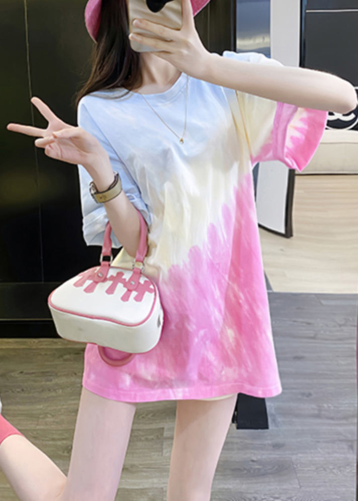 Gradient Color O Neck Tie Dye Cotton T Shirts Summer