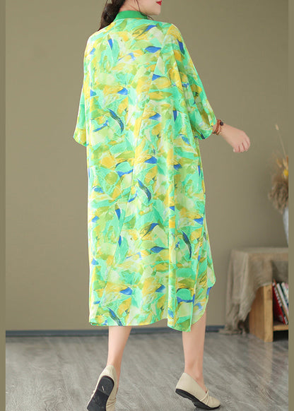 Summer New Green Spliced Tie Dyed Shirt Dress