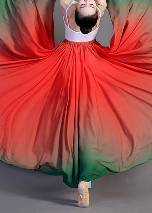 Gradient Color Green Chiffon Maxi Skirts