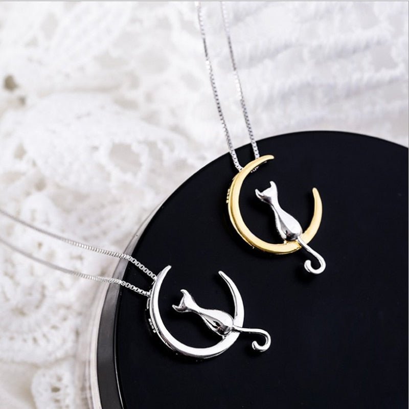 Crescent and Cat Cat Necklace