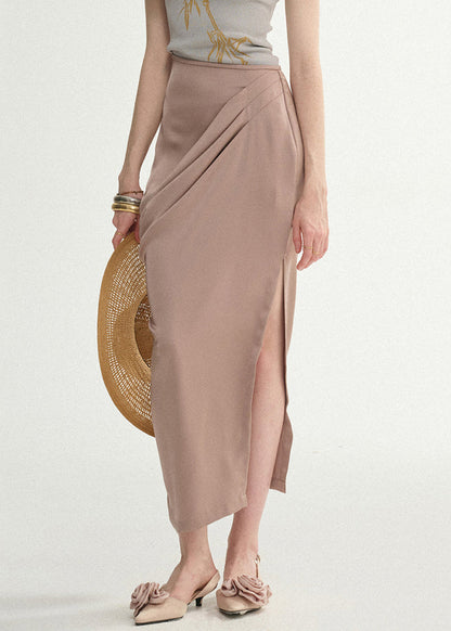 Lotus Root Starch Wrinkled Side Open Silk Skirts Summer