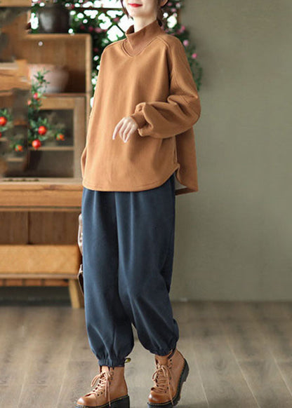 Brown Stand Collar Oversized Warm Fleece Sweatshirt Winter