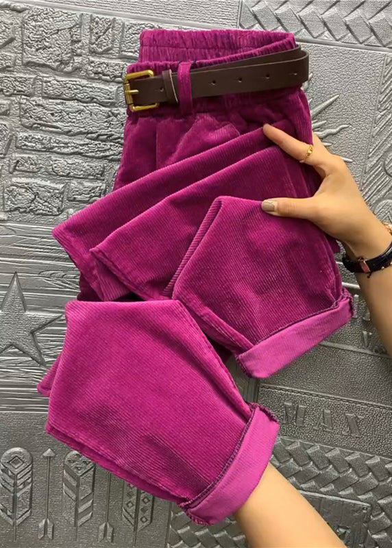 Loose Green Pockets Elastic Waist Corduroy Harem Pants Fall